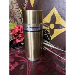 Starbucks 2006 Gold and Silver Metal Insulated 17oz Thermos with Removeable Cup